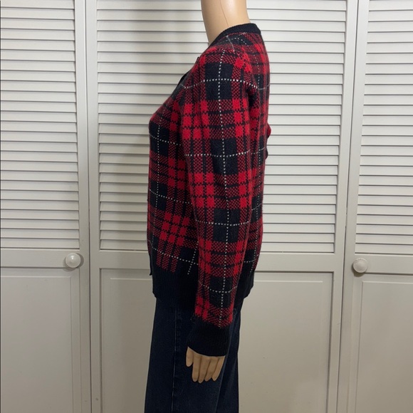 Brooks Brothers Red and Black Plaid Wool & Angora Blend Cardigan Medium - Picture 9 of 11